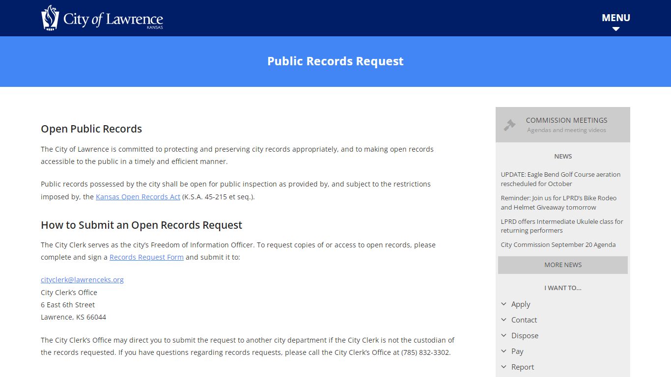 Public Records Request - City of Lawrence, Kansas