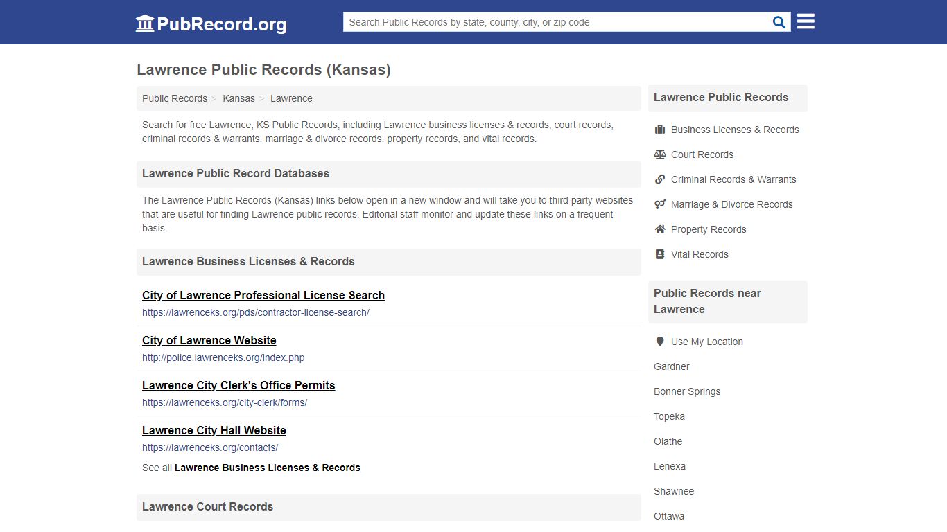 Free Lawrence Public Records (Kansas Public Records) - PubRecord.org