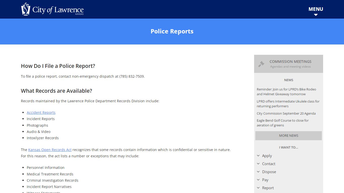 Police Reports - City of Lawrence, Kansas